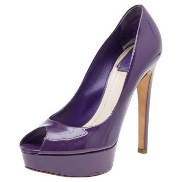Pre Owned Christian Dior Purple Patent Leather Miss Dior Peep Toe Platform Pumps Size 38