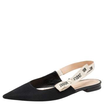 Pre Owned Dior Black Fabric J'Adior Slingback Flats Size 38.5