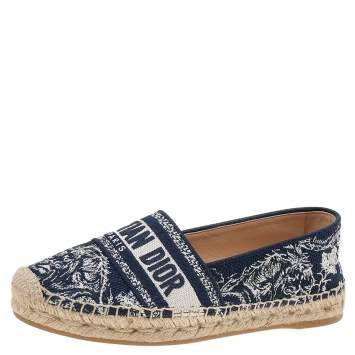 Pre Owned Dior Blue/Beige Canvas Granville Espadrille Flats Size 36.5
