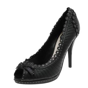 Pre Owned Dior Black Leather Muse Peep Toe Pumps Size 38