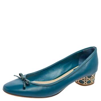 Pre Owned Dior Blue Leather Cannage Heel Ballet Flats Size 41