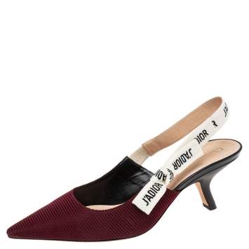 Pre Owned  Dior Burgundy Technical Fabric J'adior Slingback Pumps Size 38.5