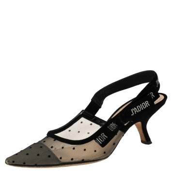 Pre Owned Dior Black/Beige Mesh and Suede J'Adior Slingback Pumps Size 39