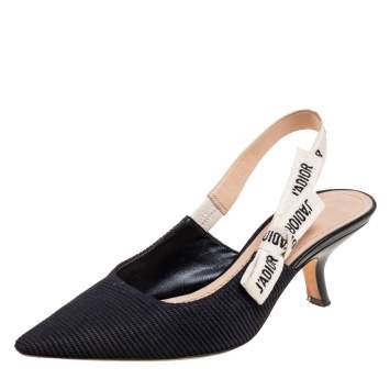 Pre Owned Dior Black Technical Fabric and Ribbon J'adior Slingback Pumps Size 39.5