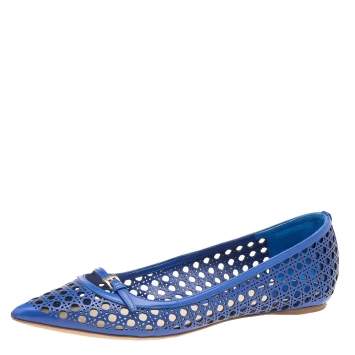 Pre Owned Dior Blue Cannage Cut Out Leather Ballet Flats Size 40