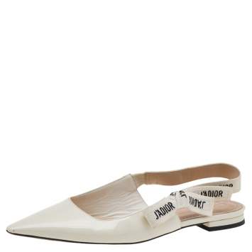 Pre Owned Dior Cream Patent Leather J'Adior Slingback Flats Size 38
