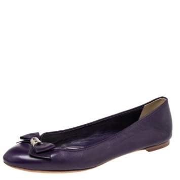 Pre Owned Dior Purple Leather Bow Ballet Flats Size 38