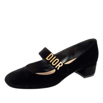 Pre Owned Dior Black Velvet  Baby-D Jane Pumps Size 38.5