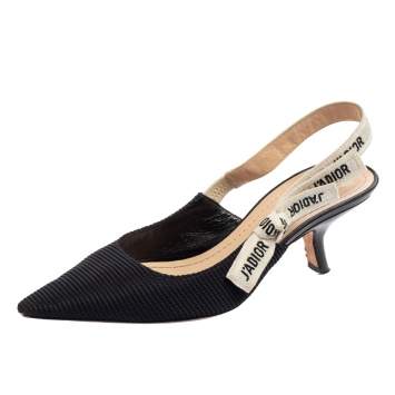Pre Owned Dior Black Technical Fabric and Ribbon J'adior Slingback Pumps Size 39