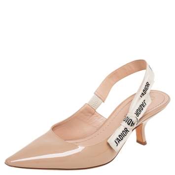 Pre Owned Dior Beige Patent Leather J'adior Slingback Pumps Size 39