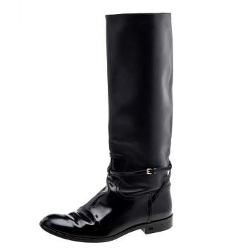 Pre Owned Dior Black Patent Leather Knee Length Boots Size 37.5