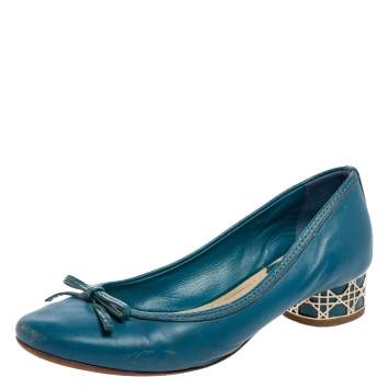 Pre Owned Dior Blue Leather Bow Cannage Heel Pumps Size 36