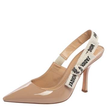 Pre Owned Dior Beige Patent Leather J'adior Slingback Sandals Size 37.5 