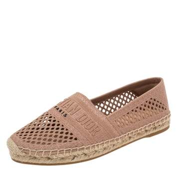 Pre Owned Dior Beige Knit Fabric Granville Espadrille Flats Size 38
