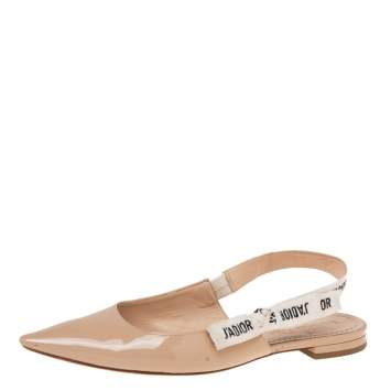 Pre Owned Dior Beige Patent Leather J'adior Slingback Flat Sandals Size 39