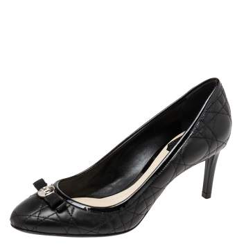Pre Owned Dior Black Cannage Leather Bow Pumps Size 37