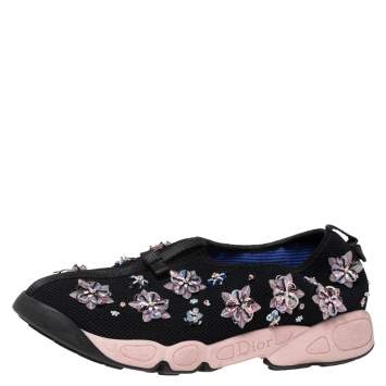 مملوكة مسبقًا Dior Black Floral Embellished Mesh Fusion Slip-On Sneakers Size 41
