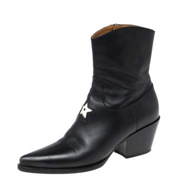 Pre Owned Dior Black Leather Cowboy L.A. Ankle Boots Size 39