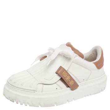 Pre Owned Dior White/Nude Leather and Rubber ID Sneakers Size 38.5