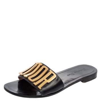 Pre Owned Dior Black Leather Revolution Logo Flats Size 39