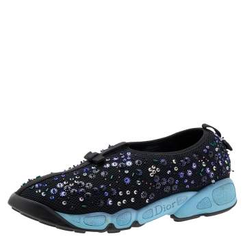 Pre Owned Dior Black Mesh Fusion Embellished Slip On Sneakers Size 40