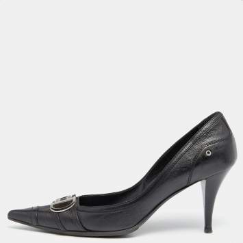 Pre Owned Dior Vintage Black Leather Logo Embellished Pointed Toe Pumps Size 41