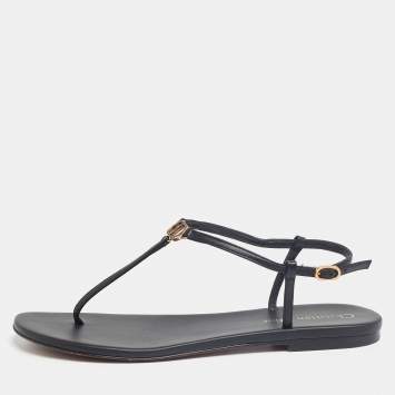 Pre Owned Dior Black Leather CD Thong Flat Sandals Size 38.5