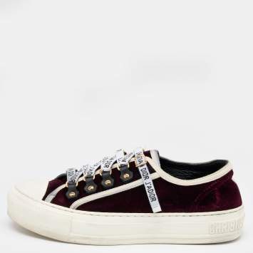 Pre Owned Dior Burgundy Velvet And Canvas Trim Walk'N'Dior Low Top Sneakers Size 35