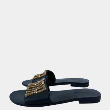 Pre Owned Dior Black Leather Diorevolution Flat Slides Size EU 38