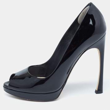 Pre Owned Dior Black Patent Leather Diorella Peep-Toe Pumps Size 36