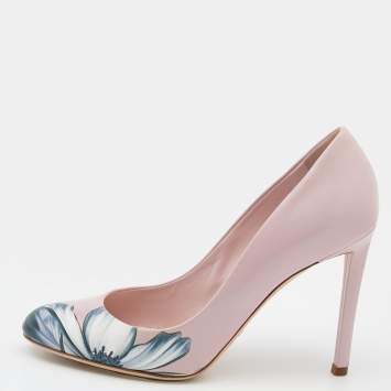 Pre Owned Dior Blush Pink Floral Print Leather Pumps Size 37.5