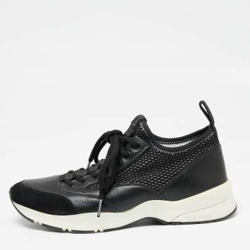 Pre Owned Dior Homme Black Leather And Stretch Knit Lace Up Sneakers Size 39