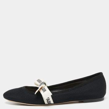 Pre Owned Dior Black Canvas Embroidered Miss J'adior Ballet Flats Size 38