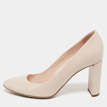 مملوكة مسبقًا Dior Beige Patent Leather Cannage Block Heel Pumps Size 38