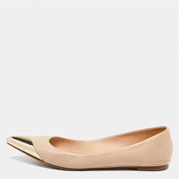 Pre Owned Dior Beige Leather Metal Cap Pointed Toe Ballet Flats Size 41