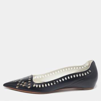 Pre Owned Dior Black Laser-Cut Leather Pointed-Toe Ballet Flats Size 40
