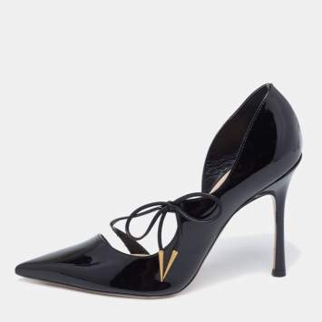 Pre Owned Dior Black Patent Leather Bow Knot D'Orsay Pumps Size 37