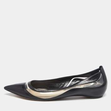 Pre Owned Dior Black Leather And PVC Pointed Toe Ballet Flats Size 41