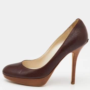 مملوكة مسبقًا Dior Dark Brown Leather Wooden Platform Pumps Size 36