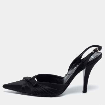Pre Owned Dior Black Satin Bow Slingback Pumps Size 36