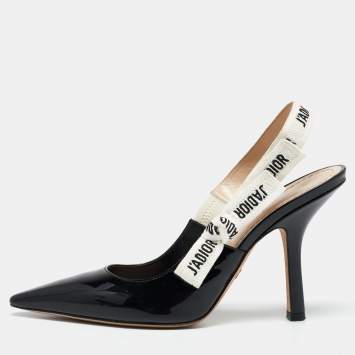 Pre Owned Dior Black Patent Leather J'adior Slingback Pumps Size 38
