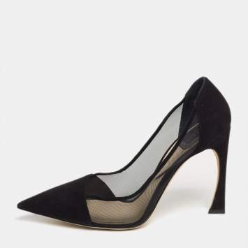 Pre Owned Dior Black Mesh and Suede Songe Pointed-Toe Pumps Size 39.5
