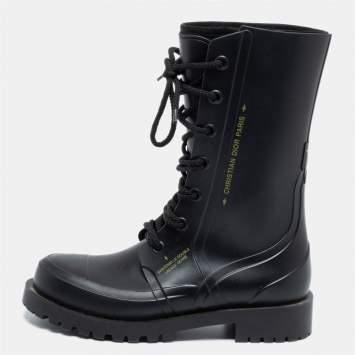 Pre Owned  Dior Black Oblique Rubber And Fabric Diorcamp Mid Calf boots Size 37