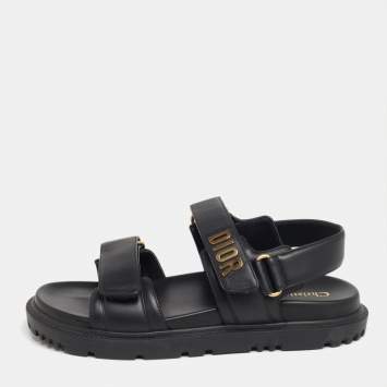 Pre Owned Dior Black Leather Dior Act Flat Sandals Size 37