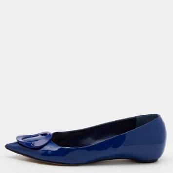 Pre Owned Dior Blue Patent Leather Embellished Ballet Flats Size 39