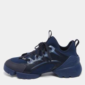 Pre Owned Dior Navy Blue Leather And Fabric D Connect Low Top  Sneakers Size 38.5