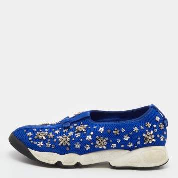 مملوكة مسبقًا Dior Blue Mesh Fusion Embellished Slip On Sneakers Size 39