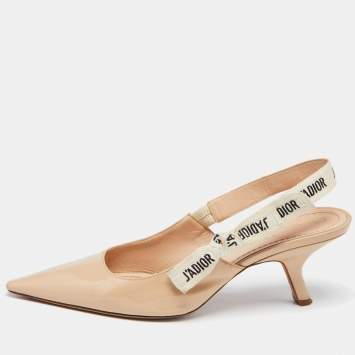 Pre Owned Dior Beige Patent Leather J'adior Slingback Pumps Size 40.5