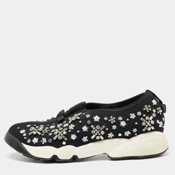 Pre Owned Dior Black Mesh Fusion Crystal Embellished Sneakers Size 36.5