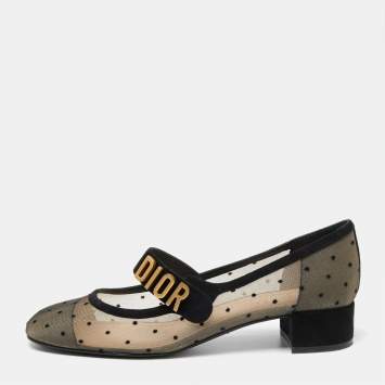 Pre Owned Dior Black Mesh And Suede Trim Baby-D Mary Jane Flats Size 38